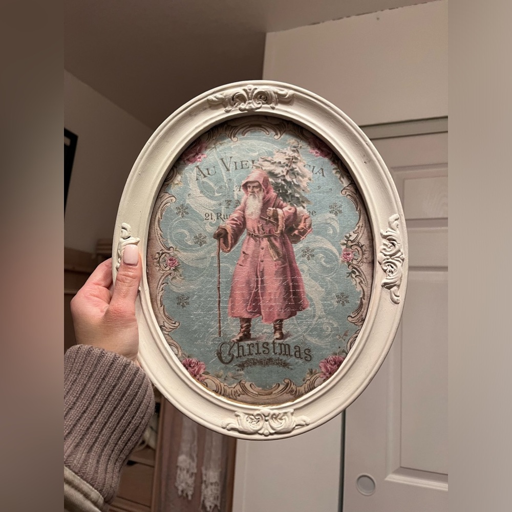 Victorian pink Santa frame